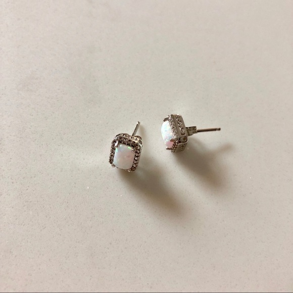 Lab-Created Opal and White Sapphire Stud Earrings - Picture 4 of 5